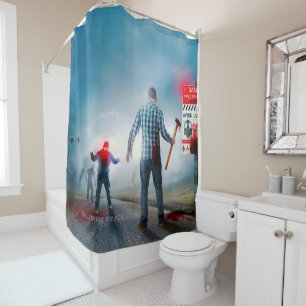 SlipperyJoe's apocalyptic infection hazard Hallowe Shower Curtain