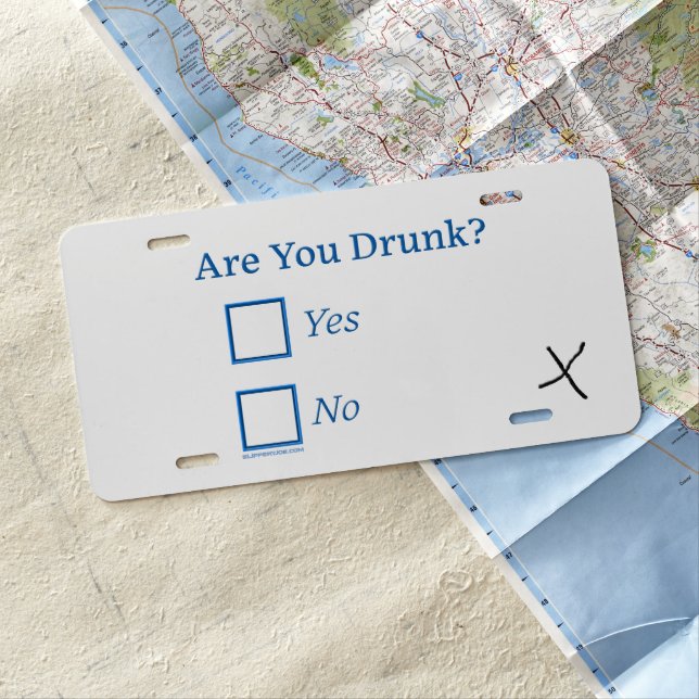 SlipperyJoe's Are You Drunk hammered check boxes c License Plate (In Situ)