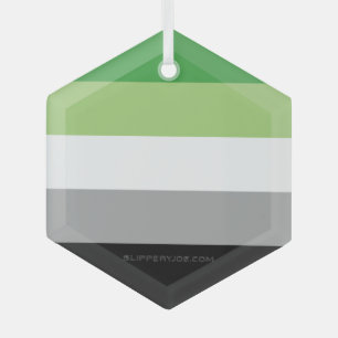 SlipperyJoe's Aromantic Pride Flag gay gifts LGBTQ Glass Ornament
