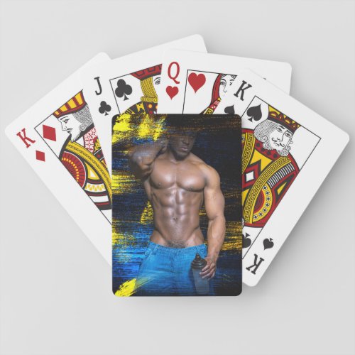 SlipperyJoes artistic Black Muscular Man gay prid Playing Cards