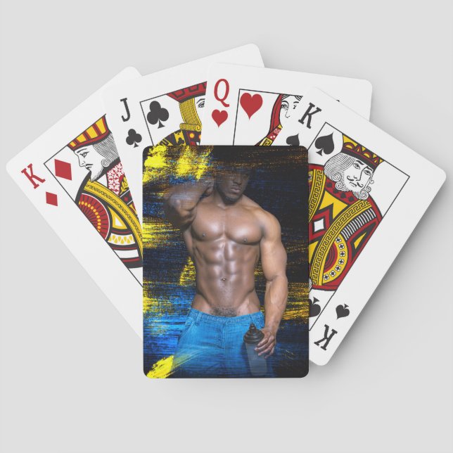 SlipperyJoe's artistic Black Muscular Man gay prid Poker Cards (Back)