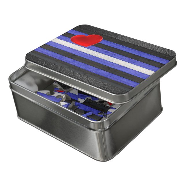 SlipperyJoe's artistic Gay Leather Pride flag gift Jigsaw Puzzle (Lid Open)