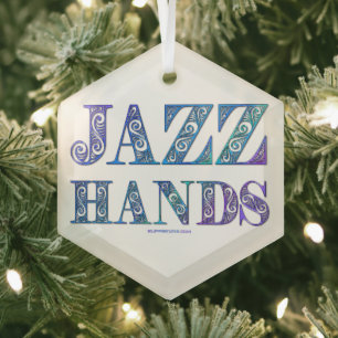 SlipperyJoe's artistic Jazz Hands vibrant colors d Glass Ornament