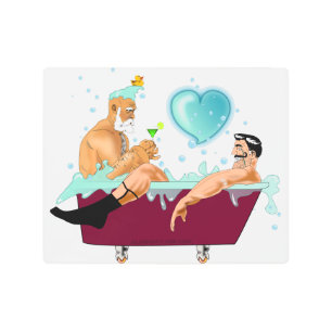 SlipperyJoe's artistic two gay men bathtub gay pri Metal Print