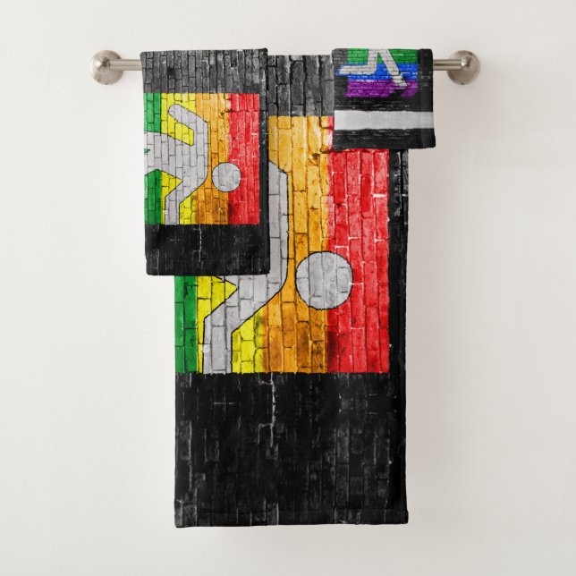 SlipperyJoe's Be You black brick wall walking figu Bath Towel Set (Insitu)