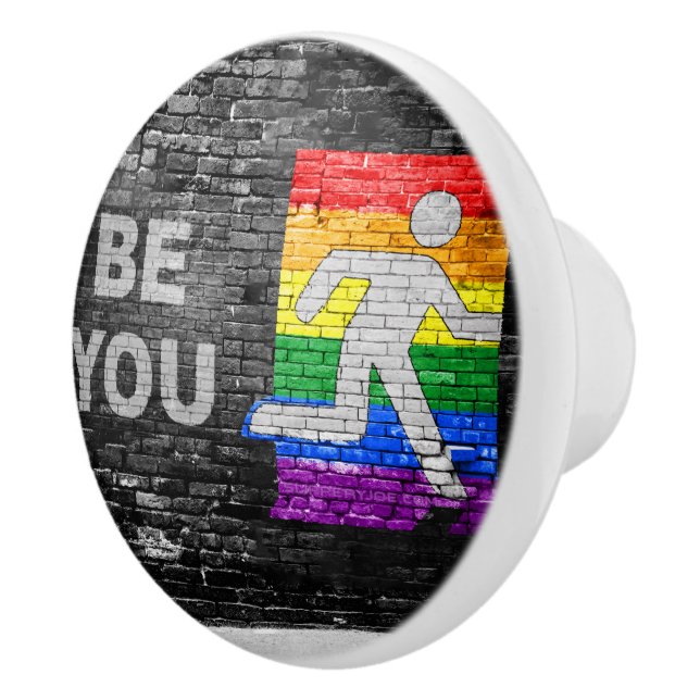 SlipperyJoe's Be You black brick wall walking figu Ceramic Knob (Right)