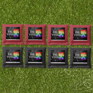 SlipperyJoe's Be You black brick wall walking figu Cornhole Bags