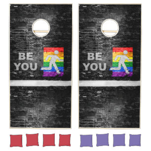 SlipperyJoe's Be You black brick wall walking figu Cornhole Set