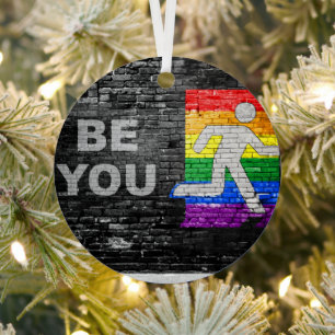SlipperyJoe's Be You black brick wall walking figu Metal Ornament