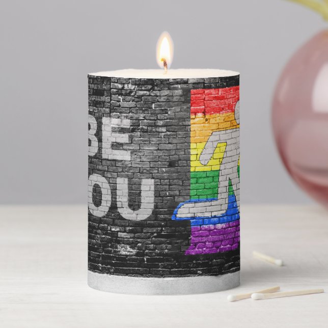 SlipperyJoe's Be You black brick wall walking figu Pillar Candle (In Situ)