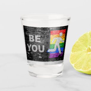 SlipperyJoe's Be You black brick wall walking figu Shot Glass
