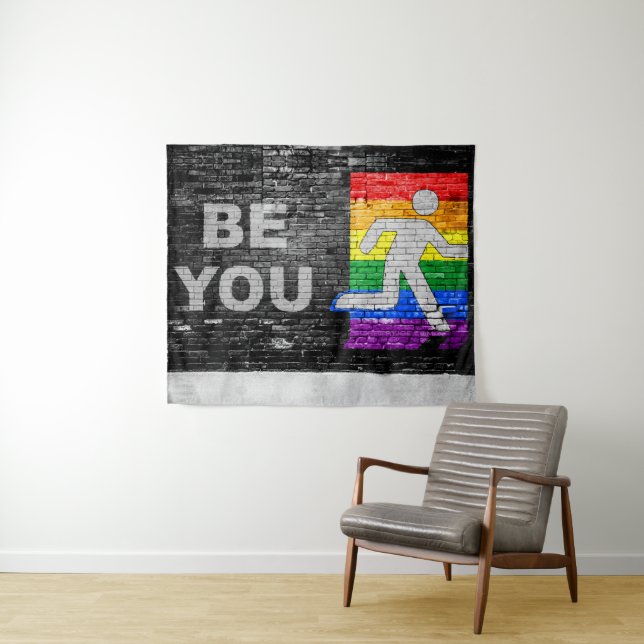 SlipperyJoe's Be You black brick wall walking figu Tapestry (In Situ (Horizontal))