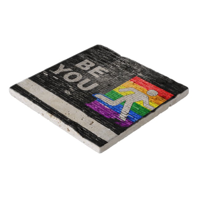 SlipperyJoe's Be You black brick wall walking figu Trivet (Corner)