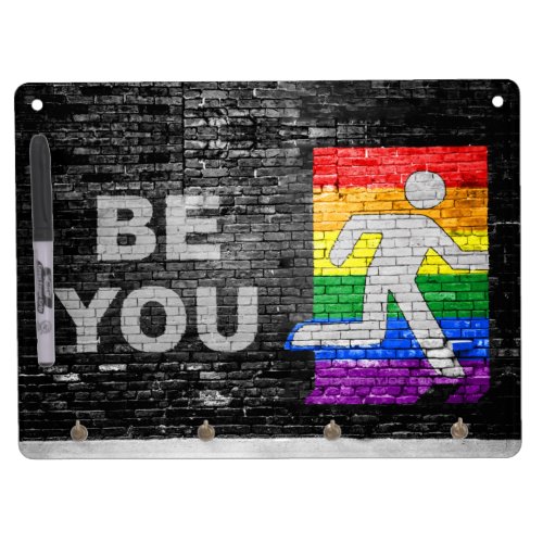 SlipperyJoes Be You brick wall stick figure rainb Dry Erase Board With Keychain Holder