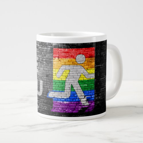 SlipperyJoes Be You brick wall stick figure rainb Giant Coffee Mug