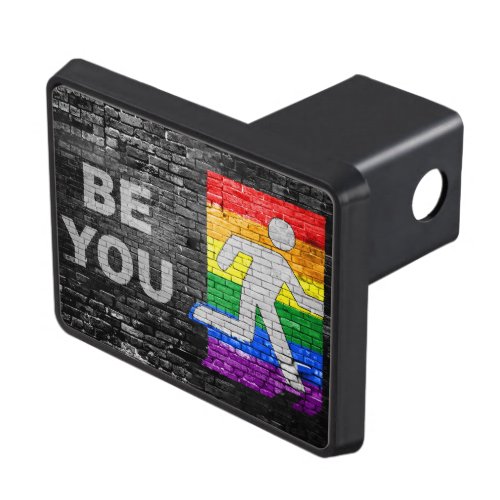 SlipperyJoes Be You brick wall stick figure rainb Hitch Cover