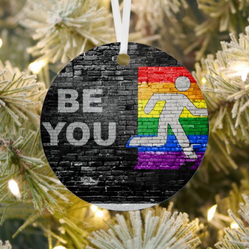 SlipperyJoes Be You brick wall stick figure rainb Metal Ornament