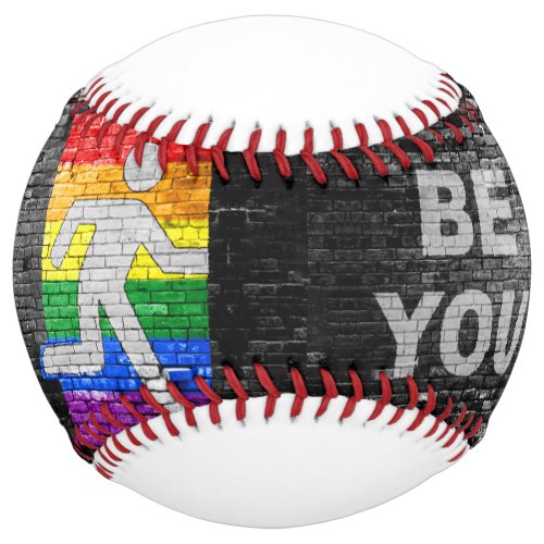 SlipperyJoes Be You brick wall stick figure rainb Softball