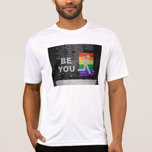 SlipperyJoes Be You brick wall stick figure rainb T_Shirt