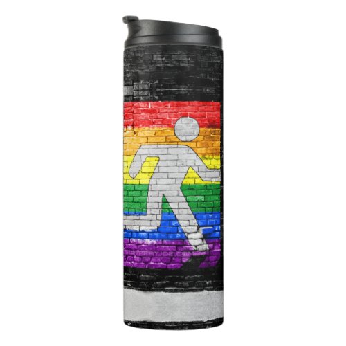 SlipperyJoes Be You brick wall stick figure rainb Thermal Tumbler