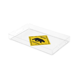 SlipperyJoe's bear crossing sign bear silhouette w Acrylic Tray