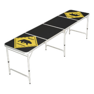 SlipperyJoe's bear crossing sign bear silhouette w Beer Pong Table