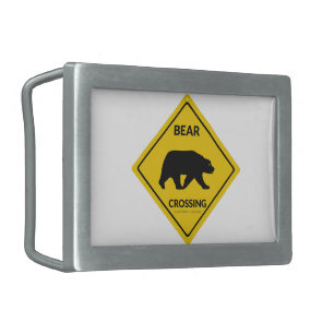 SlipperyJoe's bear crossing sign bear silhouette w Belt Buckle