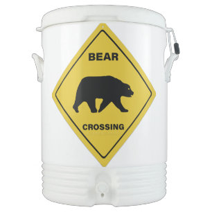 SlipperyJoe's bear crossing sign bear silhouette w Beverage Cooler