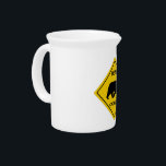 SlipperyJoe's bear crossing sign bear silhouette w Beverage Pitcher<br><div class="desc">SlipperyJoe's bear crossing sign bear silhouette walking yellow background symbolizing strength nature cautionary warning whimsy color palette black yellow gold wilderness adventure artistic gay pride gifts LGBTQIA</div>
