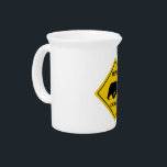 SlipperyJoe's bear crossing sign bear silhouette w Beverage Pitcher<br><div class="desc">SlipperyJoe's bear crossing sign bear silhouette walking yellow background symbolizing strength nature cautionary warning whimsy color palette black yellow gold wilderness adventure artistic gay pride gifts LGBTQIA</div>