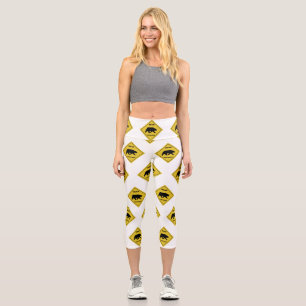 SlipperyJoe's bear crossing sign bear silhouette w Capri Leggings