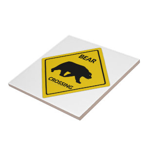 SlipperyJoe's bear crossing sign bear silhouette w Ceramic Tile