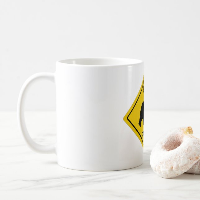 SlipperyJoe's bear crossing sign bear silhouette w Coffee Mug (With Donut)