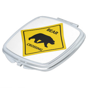 SlipperyJoe's bear crossing sign bear silhouette w Compact Mirror
