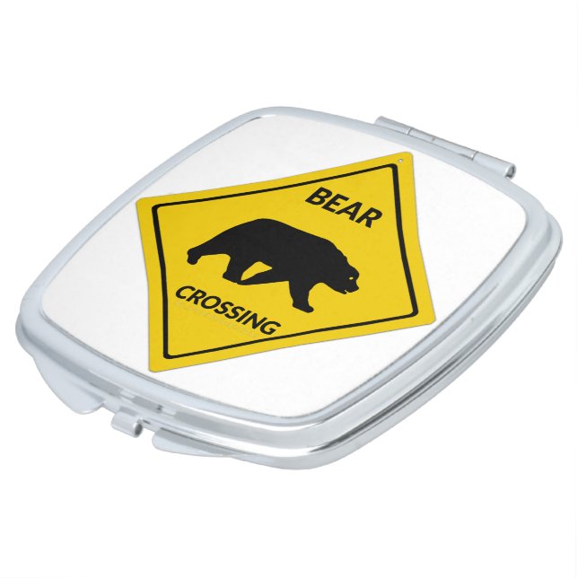 SlipperyJoe's bear crossing sign bear silhouette w Compact Mirror (Turned)