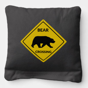 SlipperyJoe's bear crossing sign bear silhouette w Cornhole Bags