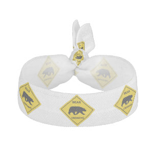 SlipperyJoe's bear crossing sign bear silhouette w Elastic Hair Tie