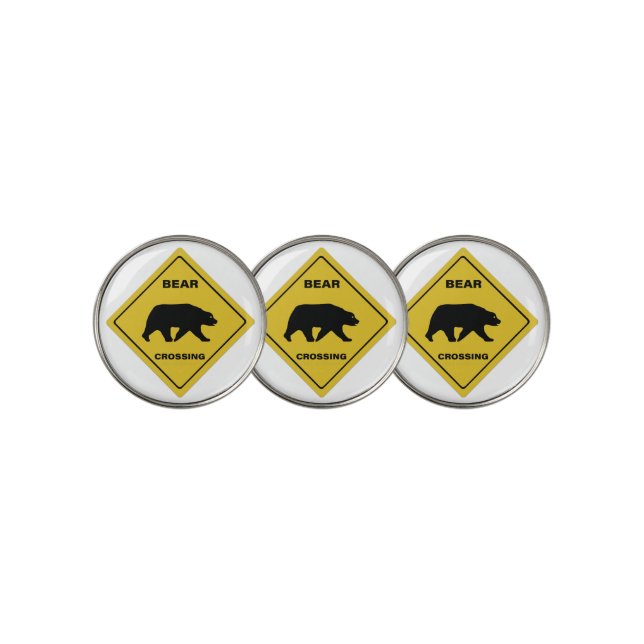 SlipperyJoe's bear crossing sign bear silhouette w Golf Ball Marker (3 Up)