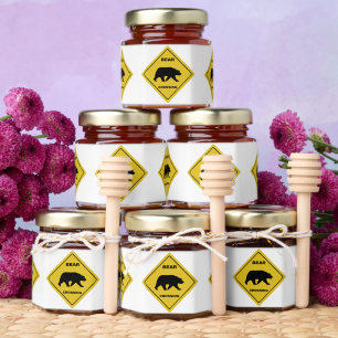 SlipperyJoe's bear crossing sign bear silhouette w Honey Jar Favors