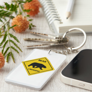 SlipperyJoe's bear crossing sign bear silhouette w Keychain