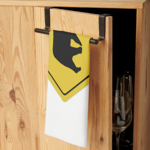SlipperyJoe's bear crossing sign bear silhouette w Kitchen Towel