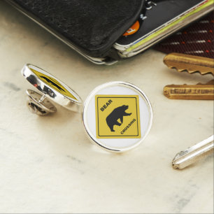 SlipperyJoe's bear crossing sign bear silhouette w Lapel Pin