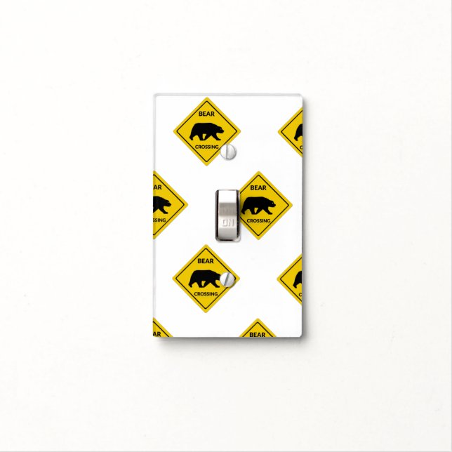 SlipperyJoe's bear crossing sign bear silhouette w Light Switch Cover (In Situ)