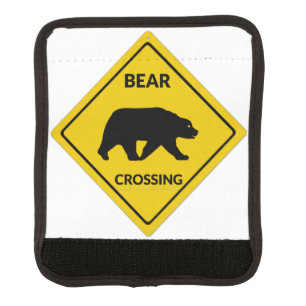 SlipperyJoe's bear crossing sign bear silhouette w Luggage Handle Wrap