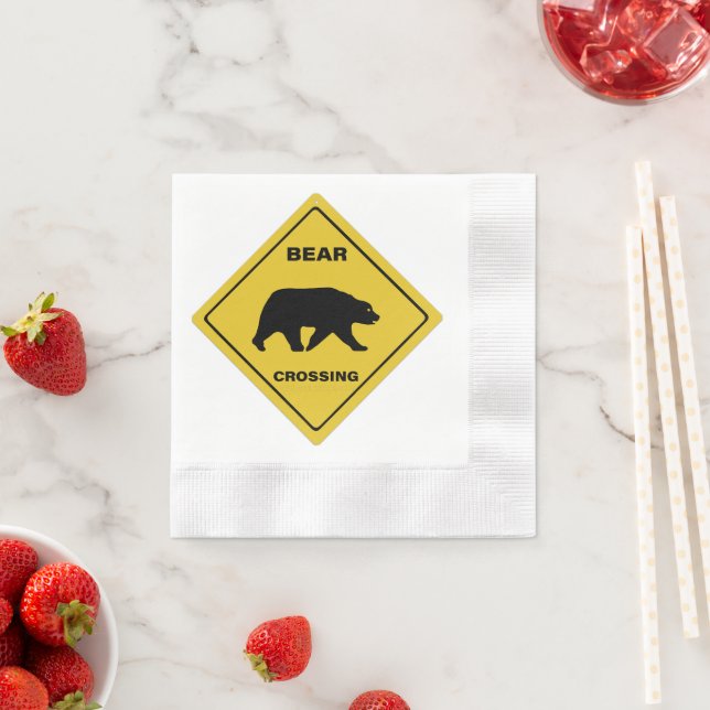 SlipperyJoe's bear crossing sign bear silhouette w Napkins (Insitu)