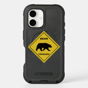 SlipperyJoe's bear crossing sign bear silhouette w iPhone 16 Case