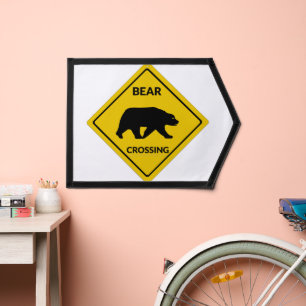 SlipperyJoe's bear crossing sign bear silhouette w Pennant
