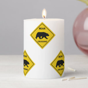 SlipperyJoe's bear crossing sign bear silhouette w Pillar Candle
