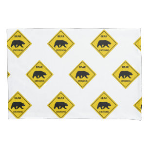 SlipperyJoe's bear crossing sign bear silhouette w Pillow Case
