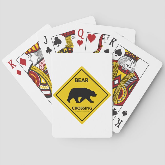 SlipperyJoe's bear crossing sign bear silhouette w Poker Cards (Back)